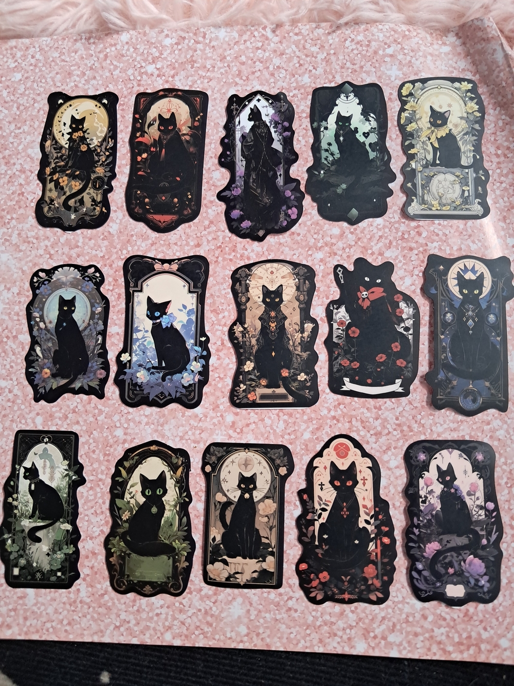 Black Cat Tarot 15 Sticker Set - Floral Gothic Set